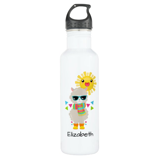 Cool Llama and Smiling Kawaii Sun 710 Ml Water Bottle (Front)
