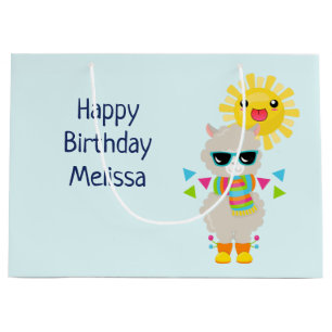Cool Llama and Smiling Kawaii Sun Birthday Large Gift Bag