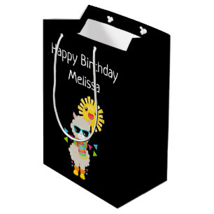 Cool Llama and Smiling Kawaii Sun Birthday Medium Gift Bag