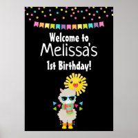 Cool Llama and Smiling Kawaii Sun Birthday