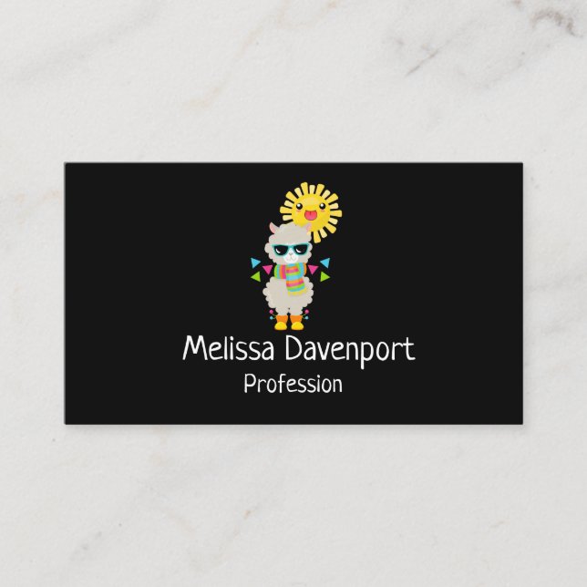 Cool Llama and Smiling Kawaii Sun Business Card (Front)