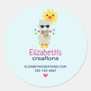 Cool Llama and Smiling Kawaii Sun Business Classic Round Sticker