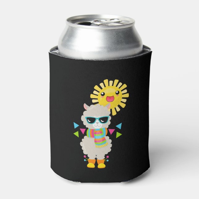 Cool Llama and Smiling Kawaii Sun Can Cooler (Can Front)
