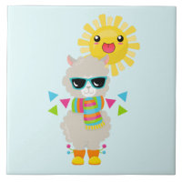 Cool Llama and Smiling Kawaii Sun