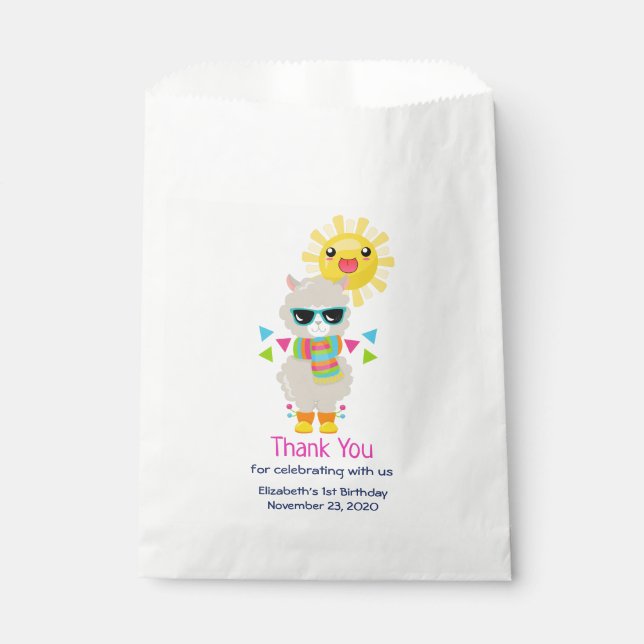 Cool Llama and Smiling Kawaii Sun Favour Bag (Front)