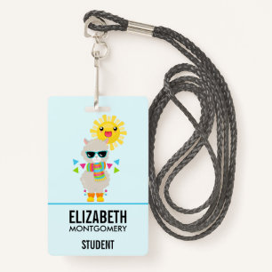 Cool Llama and Smiling Kawaii Sun ID Badge