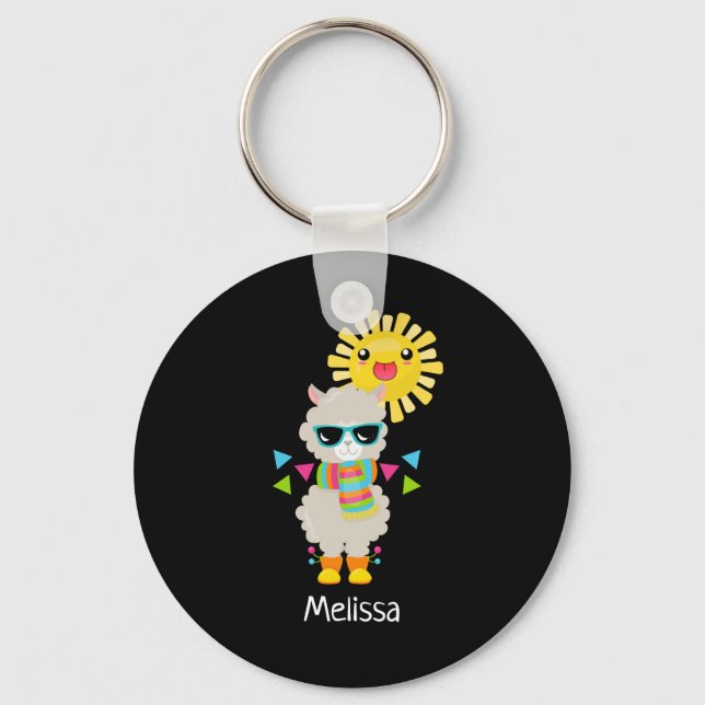 Cool Llama and Smiling Kawaii Sun Key Ring (Front)