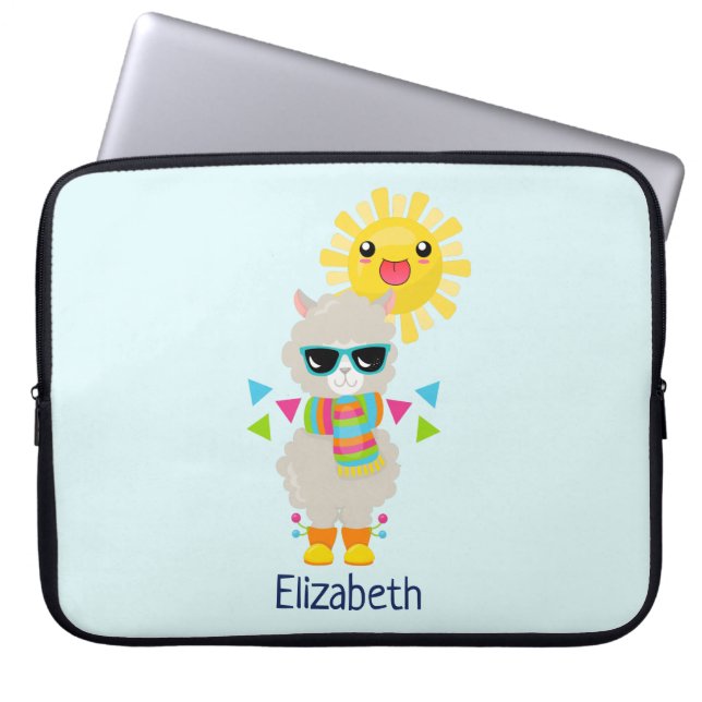 Cool Llama and Smiling Kawaii Sun Laptop Sleeve (Front)