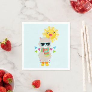 Cool Llama and Smiling Kawaii Sun Napkin