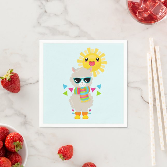 Cool Llama and Smiling Kawaii Sun Napkin (Insitu)