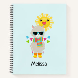 Cool Llama and Smiling Kawaii Sun Notebook