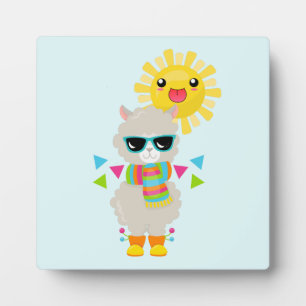 Cool Llama and Smiling Kawaii Sun Plaque