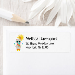 Cool Llama and Smiling Kawaii Sun Return Address Label