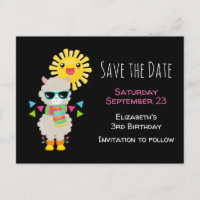 Cool Llama and Smiling Kawaii Sun Save the Date