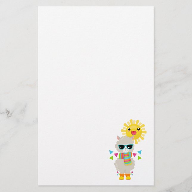 Cool Llama and Smiling Kawaii Sun Stationery (Front)