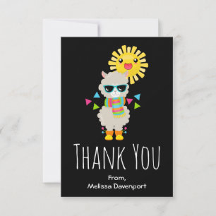 Cool Llama and Smiling Kawaii Sun Thank You Card