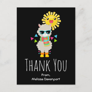 Cool Llama and Smiling Kawaii Sun Thank You Postcard