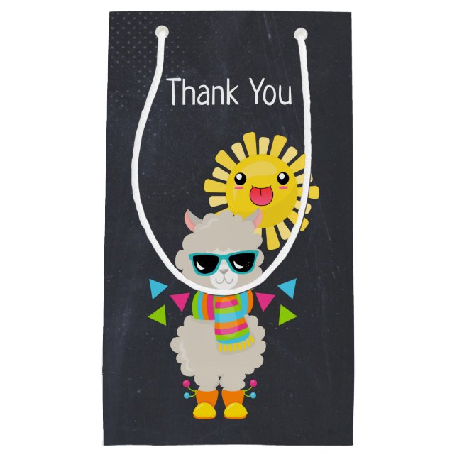 Cool Llama and Smiling Kawaii Sun Thank You Small Gift Bag (Front)