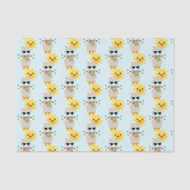 Cool Llama and Smiling Kawaii Sun Tissue Paper (Front)