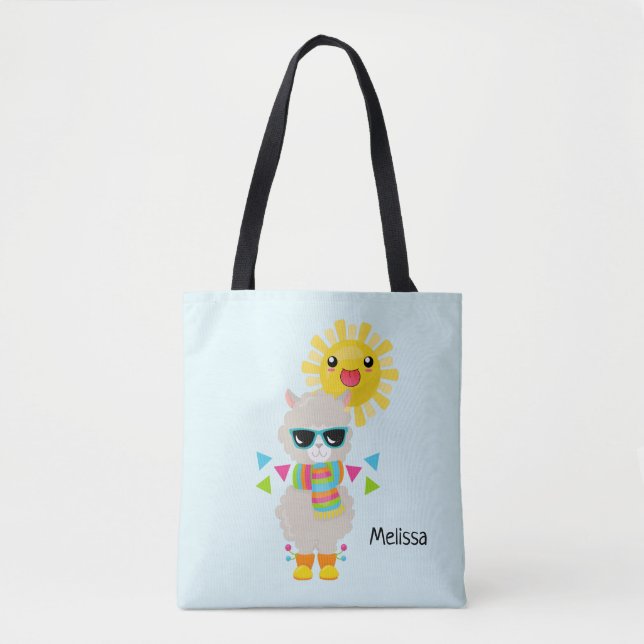 Cool Llama and Smiling Kawaii Sun Tote Bag (Front)