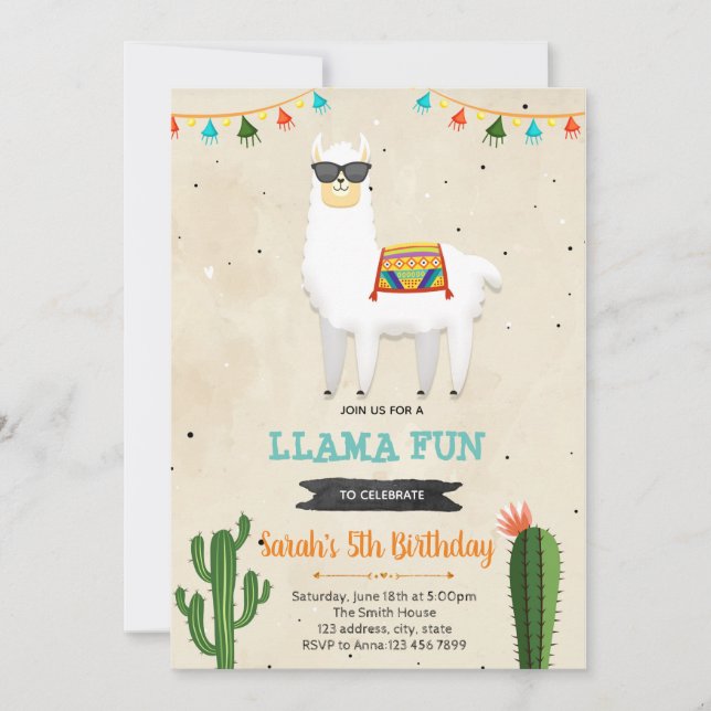 Cool llama boy fiesta birthday shower invitation (Front)