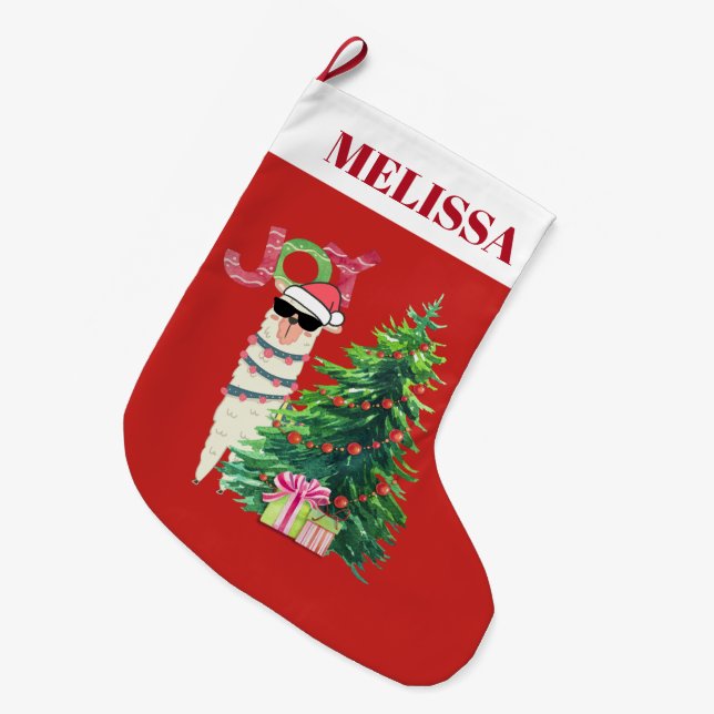 Cool Llama | Christmas Tree with Presents Large Christmas Stocking (Front (Hanging))