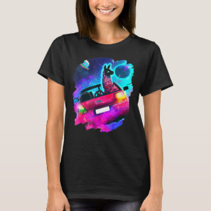 Cool Llama Driving Sports Car In Space Alpaca Lla T-Shirt