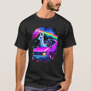 Cool Llama Driving Sports Car In Space Alpaca Lla T-Shirt