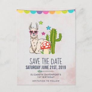 Cool llama in Heart-Shape Sunglasses Save the Date Postcard