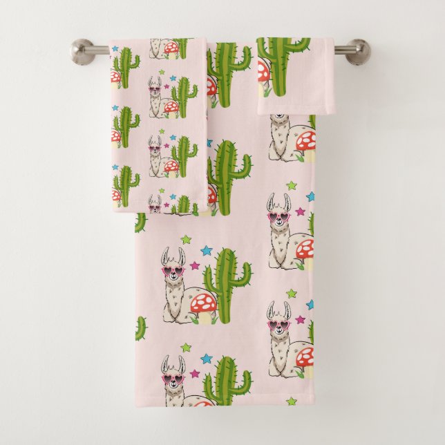 Cool llama in Heart-Shaped Sunglasses Bath Towel Set (Insitu)
