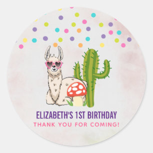 Cool llama in Heart-Shaped Sunglasses Birthday Classic Round Sticker