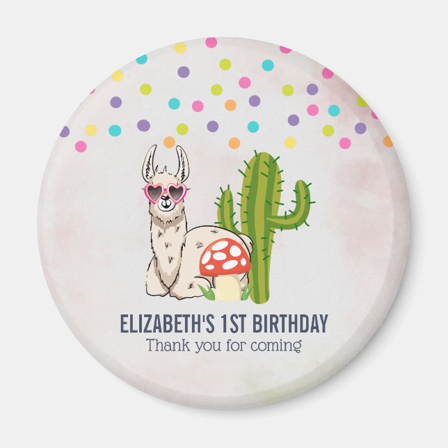 Cool llama in Heart-Shaped Sunglasses Birthday Magnet (Front)