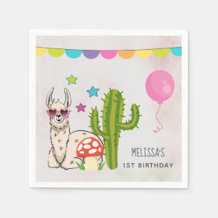 Cool llama in Heart-Shaped Sunglasses Birthday Napkin
