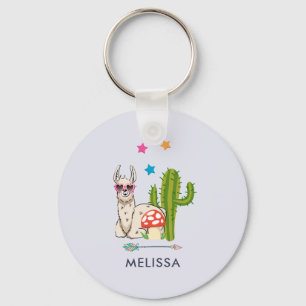 Cool llama in Heart-Shaped Sunglasses Key Ring