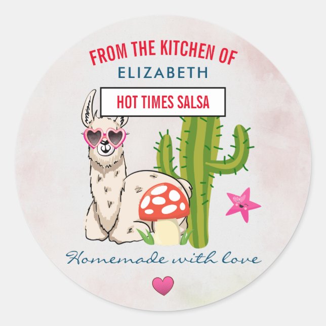 Cool llama in Heart-Shaped Sunglasses Kitchen Classic Round Sticker (Front)