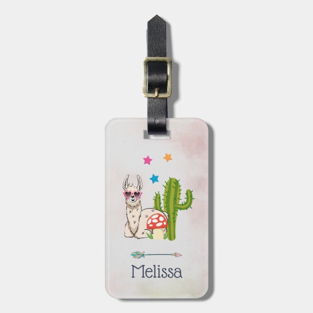 Cool llama in Heart-Shaped Sunglasses Luggage Tag (Front Vertical)
