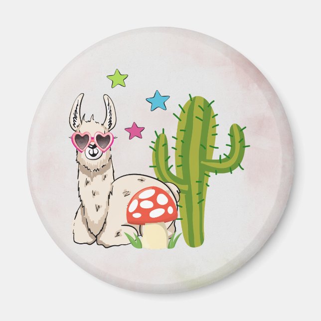 Cool llama in Heart-Shaped Sunglasses Magnet (Front)