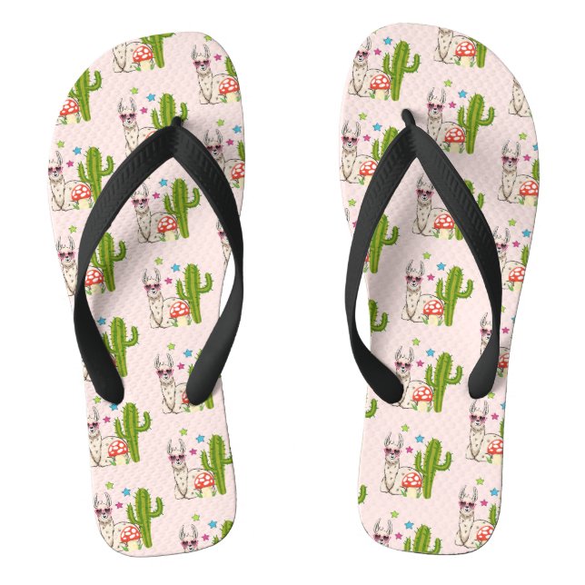 Cool llama in Heart-Shaped Sunglasses Pattern Thongs (Footbed)