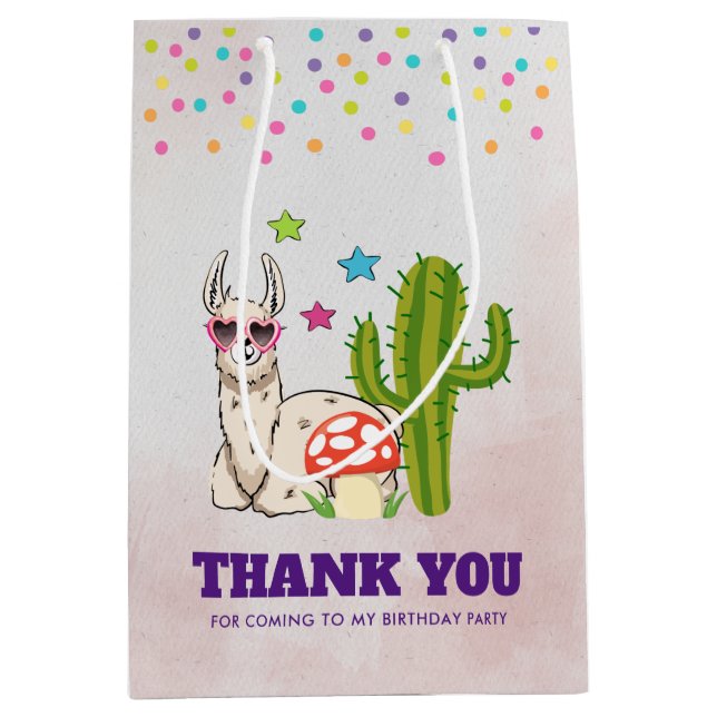 Cool llama in Heart-Shaped Sunglasses Thank You Medium Gift Bag (Front)