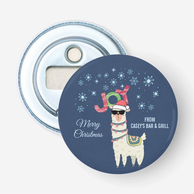 Cool Llama in Santa Hat with Snowflakes Christmas Bottle Opener (Front)
