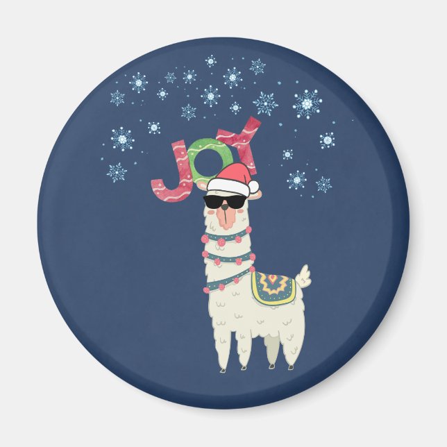 Cool Llama in Santa Hat with Snowflakes Magnet (Front)