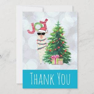 Cool Llama on Silver Bokeh & Icy Blue Thank You Card