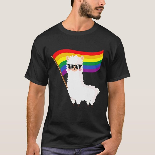 Cool Llama Rainbow Flag Lgbtqia Gay Pride Rainbow T-Shirt (Front)