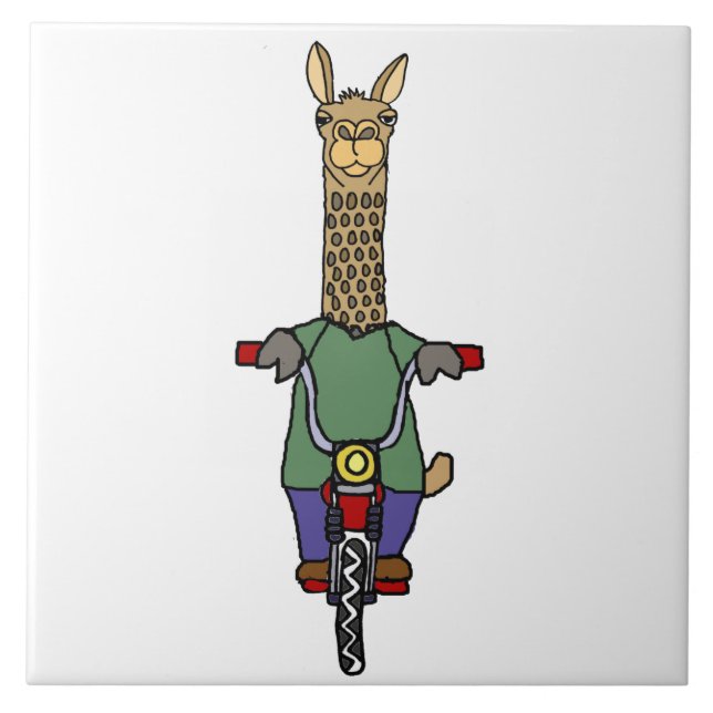 Cool Llama Riding Bicycle Cartoon Ceramic Tile (Front)