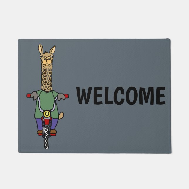 Cool Llama Riding Bicycle Cartoon Doormat (Front)