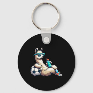 Cool Llama Soccer Player With Sungles And Water Bo Key Ring