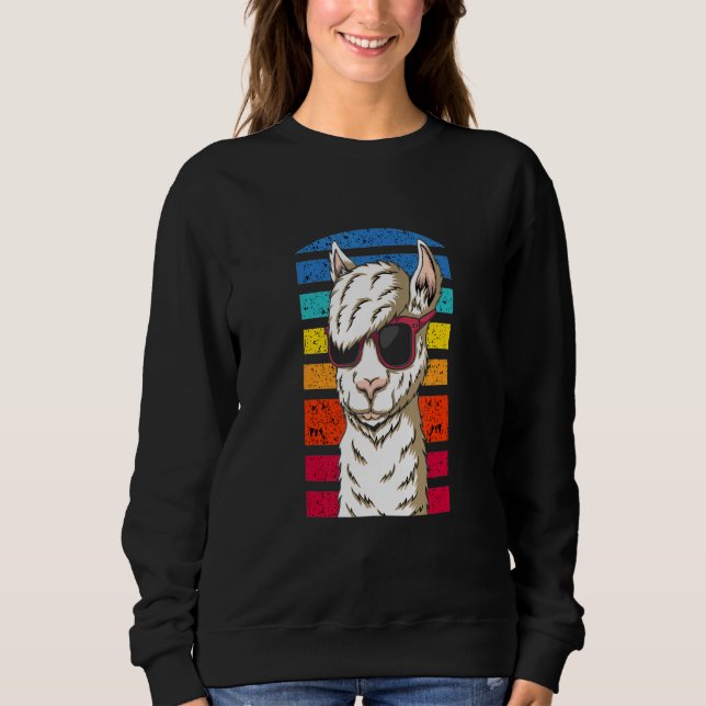 Cool Llama With A Nice Haircut Wearing Sun Glasses Sweatshirt (Front)