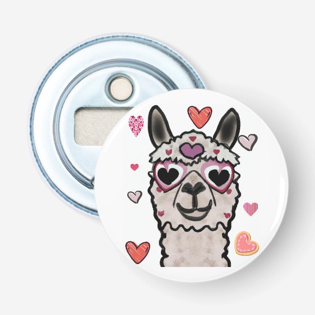 Cool Llama with Heart Glasses Bottle Opener (Front)