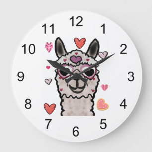Cool Llama with Heart Glasses Large Clock