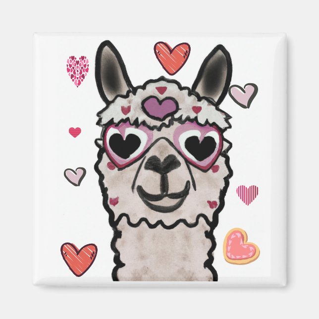 Cool Llama with Heart Glasses Magnet (Front)